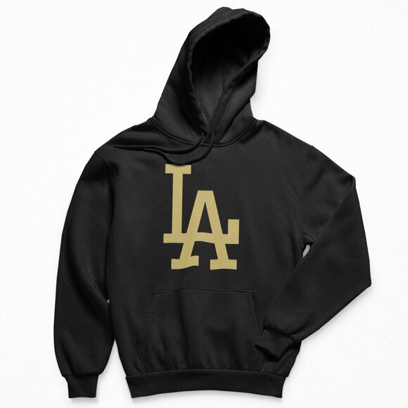 Team Fans Other - NEW Los Angeles Dodgers LA Gold Logo Fleece Pullover Hoodie BLACK